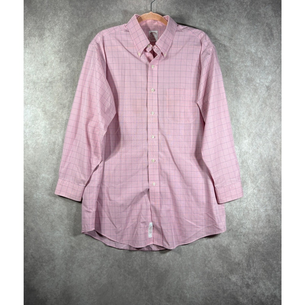 Brooks Brothers Button Down Shirt Men 16.5 2/3 Pink Original Polo Non-Iron Plaid